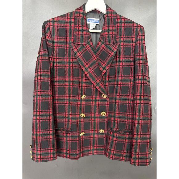 Vintage Pendleton Red Green Blue Plaid Wool Blazer Jacket Women’s 12 Made USA - Picture 1 of 5